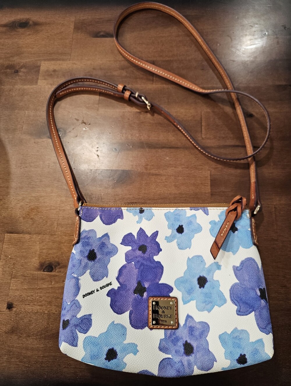Dooney& Bourke Watercolor Floral Crossbody Bag Blue Purple Anemone Coated Cotton